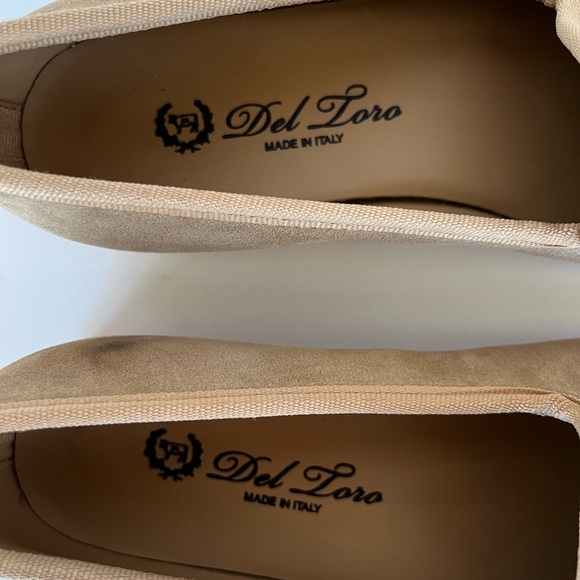 Del Taro Tan Suede Smoking Flats with Turquoise Blue Beaded Aztec Birds, 6 - Picture 4 of 11